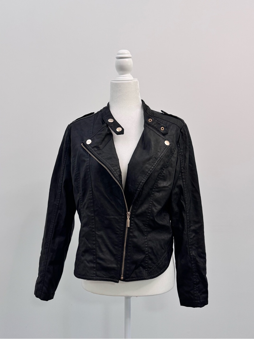Women’s Black Leather Moto Jacket with Asymmetrical Zip